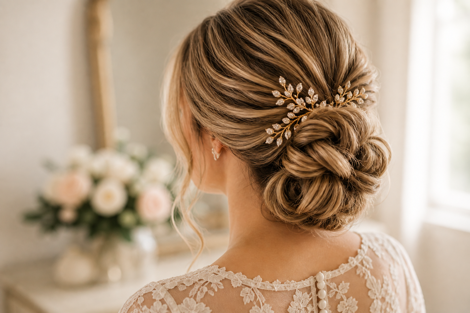 Elegant bridal hairstyle detail